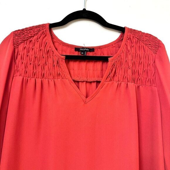 Roly Poly Womens Blouse Pullover Top Long Sleeve Pleated V-Neck Burnt Orange Med - Picture 3 of 6